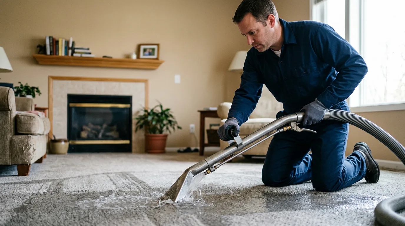 Water damage restoration technician working near Sealy, TX